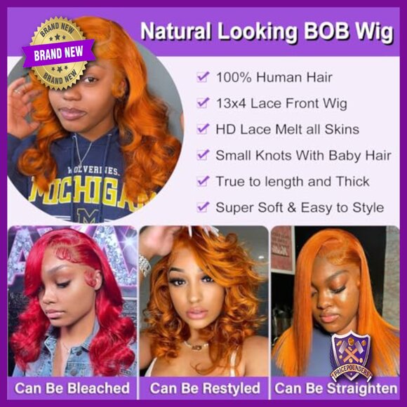 14 Inch Bob Wig Human Hair Lace Front Glueless 180% Density main image 4
